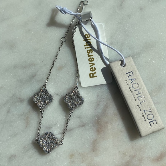 NWT Rachel Zoe Sterling silver and rhinestone 3 clover bracelet - Picture 3 of 5